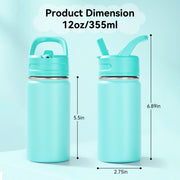Hawsaiy 12oz Kids Water Bottle with Straw, Stainless Steel Insulated Toddler Water Bottle, Leak Proof BPA-Free Small Water Bottle for School Boys Girls