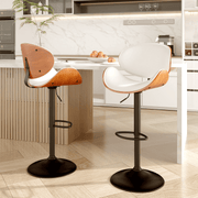 Hawsaiy Swivel Bar Stools Set of 1/2, Seat Adjustable Height 23.5-32.5IN Bentwood Barstools with Back & Footrest, PU Leather Upholstered Counter Height Bar Chairs for Bar Kitchen Dining Room