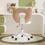 Hawsaiy Bear Kids Desk Chair with Wheels& Back, Adjustable Armless Child Study Chair, Cute PU Leather Office Chair, Vanity Makeup Chair for Girl & Lady in Bedroom Reading Living Room,Umber