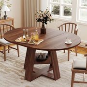 Hawsaiy 43.3-59 in Extendable Oval Dining Table for 4-6, Space-Saving Round Kitchen Table with Hidden Leaf Storage & Bottom Shelf for Small Space