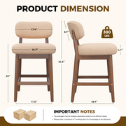 Hawsaiy Counter Height Bar Stools Set of 2/4, Mid Century Modern Boucle Barstools with Solid Wood Frame, Upholstered Kitchen Island Stools with Backrest & Footrest