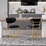 Hwawsaiy Counter Height Bar Stools Set of 2, Velvet Ergonomic Modern Counter Stool with Back, 25.9 inch Seat Height Comfy Bar Chairs with Powder Sprayed Golden Metal Legs, Grey