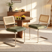 Hawsaiy Velvet Rattan Dining Chairs Set of 2/3/4/6/8, Upholstered Dining Room Chairs with Cane Back, Mid Century Modern Cantilever Kitchen Chairs, Chrome Frame Armless Side Chairs
