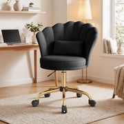 Hawsaiy Shell Back Home Office Chair with Lumbar Pillow, Modern Upholstered Desk Chair with Gold Metal Base, Swivel Adjustable Computer Chair for Home Office