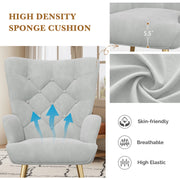 Nalupatio Mid Century Modern Velvet Accent Chair, Tufted Button Wingback Chair, Upholstered Armchair with Metal Legs, High Back Side Chair for Living Room Bedroom, Grey