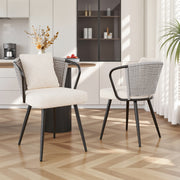 Hawsaiy Rattan Dining Chairs Set of 2, Upholstered Cane Back Kitchen Chairs with Metal Legs & Throw Pillow, Mid Century Modern Farmhouse Dining Room Chairs