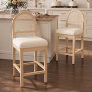 Hawsaiy Farmhouse Rattan Counter Height Bar Stools Set of 2/3/4/6, Chenille Upholstered Kitchen Island Chairs with Solid Wood Frame