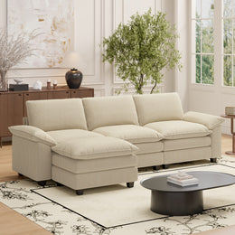 Nalupatio Sectional Sofa with Ottoman, L Shaped Modular Couch Set for Living Room, Comfy Cloud Sleeper Couch, Upholstered Furniture Corduroy Sofa Khaki