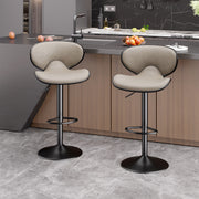 Nalupatio Bar Stools Set of 2, Faux Leather Bar Stools with Back, Chic Swivel Counter Stools with Footrest, Adjustable Kitchen Stools for Kitchen and Bars, Black