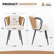 Hawsaiy Rattan Dining Chairs Set of 2, Upholstered Cane Back Kitchen Chairs with Metal Legs & Throw Pillow, Mid Century Modern Farmhouse Dining Room Chairs