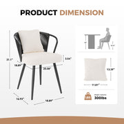 Hawsaiy Rattan Dining Chairs Set of 2, Upholstered Cane Back Kitchen Chairs with Metal Legs & Throw Pillow, Mid Century Modern Farmhouse Dining Room Chairs