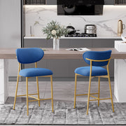 Hwawsaiy Counter Height Bar Stools Set of 2, Velvet Ergonomic Modern Counter Stool with Back, 25.9 inch Seat Height Comfy Bar Chairs with Powder Sprayed Golden Metal Legs, Grey