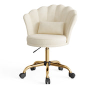 Hawsaiy Shell Back Home Office Chair with Lumbar Pillow, Modern Upholstered Desk Chair with Gold Metal Base, Swivel Adjustable Computer Chair for Home Office