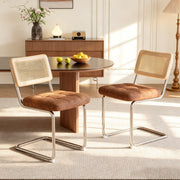 Hawsaiy Velvet Rattan Dining Chairs Set of 2/3/4/6/8, Upholstered Dining Room Chairs with Cane Back, Mid Century Modern Cantilever Kitchen Chairs, Chrome Frame Armless Side Chairs