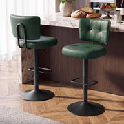 Hawsaiy Vintage Bar Stools Set of 2, Adjustable Swivel Counter Height Barstools, Tufted Faux Leather Kitchen Island Chairs with Footrest