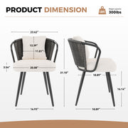 Hawsaiy Rattan Dining Chairs Set of 2, Upholstered Cane Back Kitchen Chairs with Metal Legs & Throw Pillow, Mid Century Modern Farmhouse Dining Room Chairs