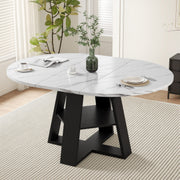 Hawsaiy Extendable Round to Oval Dining Table Set for 4–6, Space-Saving Wooden Table with Hidden Storage, Expandable Dining Table with Upholstered Chairs