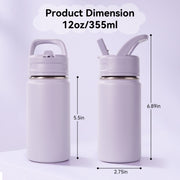 Hawsaiy 12oz Kids Water Bottle with Straw, Stainless Steel Insulated Toddler Water Bottle, Leak Proof BPA-Free Small Water Bottle for School Boys Girls