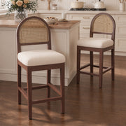 Hawsaiy Farmhouse Rattan Counter Height Bar Stools Set of 2/3/4/6, Chenille Upholstered Kitchen Island Chairs with Solid Wood Frame