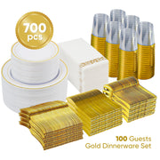 Hawsaiy 700 Pieces Gold/Silver Disposable Plastic Plates for 1000 Guests