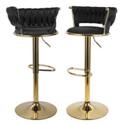 Hawsaiy Modern Velvet Bar Stool Set of 2/4 with Woven Back and Footrest for Kitchen, Bar, and Dining Spaces