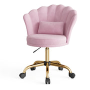 Hawsaiy Shell Back Home Office Chair with Lumbar Pillow, Modern Upholstered Desk Chair with Gold Metal Base, Swivel Adjustable Computer Chair for Home Office