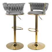 Hawsaiy Modern Velvet Bar Stool Set of 2/4 with Woven Back and Footrest for Kitchen, Bar, and Dining Spaces