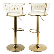 Hawsaiy Modern Velvet Bar Stool Set of 2/4 with Woven Back and Footrest for Kitchen, Bar, and Dining Spaces