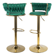 Hawsaiy Modern Velvet Bar Stool Set of 2/4 with Woven Back and Footrest for Kitchen, Bar, and Dining Spaces