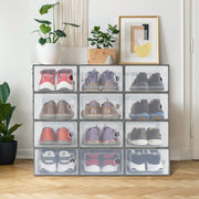 Hawsaiy 12 Pieces Transparent Acrylic Patchwork Shoe Box, Easy Installation, Stackable Ventilated Shoe Cabinet, Suitable for Shoe Storage, Sturdy and Durable