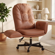 Hawsaiy Criss Cross Office Chair with Flip-Up Arms, Ergonomic Cross Legged Desk Chair, PU Leather Executive Computer Chair, 135° Reclining Plush Cushion, Pet-Friendly