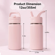 Hawsaiy 12oz Kids Water Bottle with Straw, Stainless Steel Insulated Toddler Water Bottle, Leak Proof BPA-Free Small Water Bottle for School Boys Girls