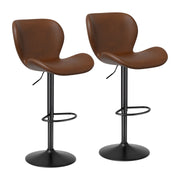 Nalupatio Swivel Bar Stools Set of 2,PU Leather Upholstered Barstools with Back & Footrest, Seat Adjustable Height 22.2-31IN Counter Height Bar Chairs for Bar Kitchen Island,Whiskey Brown