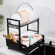 Kerilyn Dish Drying Rack, 2-Tier Land Stainless Steel Kitchen Organizer with Drain Board & Utensil Holders，Removable & Multifunctional Large Capacity Storage Rack for Kitchen Counter, Midnight