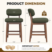 Hawsaiy Counter Height Bar Stools Set of 2/4, Mid Century Modern Boucle Barstools with Solid Wood Frame, Upholstered Kitchen Island Stools with Backrest & Footrest