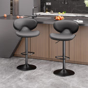 Nalupatio Bar Stools Set of 2, Faux Leather Bar Stools with Back, Chic Swivel Counter Stools with Footrest, Adjustable Kitchen Stools for Kitchen and Bars, Black
