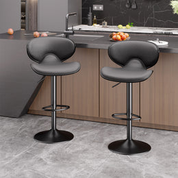 Nalupatio Bar Stools Set of 2, Faux Leather Bar Stools with Back, Chic Swivel Counter Stools with Footrest, Adjustable Kitchen Stools for Kitchen and Bars, Black