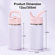 Hawsaiy 12oz Kids Water Bottle with Straw, Stainless Steel Insulated Toddler Water Bottle, Leak Proof BPA-Free Small Water Bottle for School Boys Girls