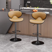 Nalupatio Bar Stools Set of 2, Faux Leather Bar Stools with Back, Chic Swivel Counter Stools with Footrest, Adjustable Kitchen Stools for Kitchen and Bars, Black