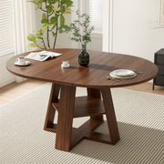 Hawsaiy Extendable Round to Oval Dining Table Set for 4–6, Space-Saving Wooden Table with Hidden Storage, Expandable Dining Table with Upholstered Chairs