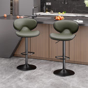 Nalupatio Bar Stools Set of 2, Faux Leather Bar Stools with Back, Chic Swivel Counter Stools with Footrest, Adjustable Kitchen Stools for Kitchen and Bars, Black