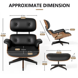 Nalupatio Lounge Chair with Ottoman, Comfy Recliner with Wide Armrest, Mid Century Modern Accent Chair with Heavy Duty Base Support for Living Room Bedroom Office (Top PU Leather)