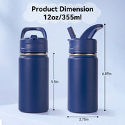 Hawsaiy 12oz Kids Water Bottle with Straw, Stainless Steel Insulated Toddler Water Bottle, Leak Proof BPA-Free Small Water Bottle for School Boys Girls