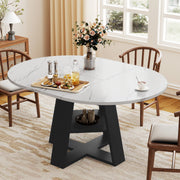 Hawsaiy 43.3-59 in Extendable Oval Dining Table for 4-6, Space-Saving Round Kitchen Table with Hidden Leaf Storage & Bottom Shelf for Small Space