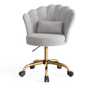 Hawsaiy Shell Back Home Office Chair with Lumbar Pillow, Modern Upholstered Desk Chair with Gold Metal Base, Swivel Adjustable Computer Chair for Home Office