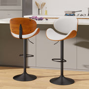 Nalupatio Swivel Bar Stools Set of 2, PU Leather Upholstered Bentwood Barstools with Back & Footrest,Seat Adjustable Height 23.5-32.5IN Counter Height Bar Chairs for Bar Kitchen Dining Room,Black
