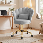 Hawsaiy Shell Back Home Office Chair with Lumbar Pillow, Modern Upholstered Desk Chair with Gold Metal Base, Swivel Adjustable Computer Chair for Home Office