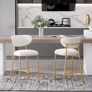 Hwawsaiy Counter Height Bar Stools Set of 2, Velvet Ergonomic Modern Counter Stool with Back, 25.9 inch Seat Height Comfy Bar Chairs with Powder Sprayed Golden Metal Legs, Grey