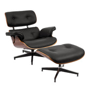 Hawsaiy Mid Century Lounge Chair with Ottoman,PU Leather Recliner Chair with Wide Armrest Solid Walnut Wood Accent Chair for Living Room Bedroom Office