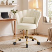 Hawsaiy Shell Back Home Office Chair with Lumbar Pillow, Modern Upholstered Desk Chair with Gold Metal Base, Swivel Adjustable Computer Chair for Home Office